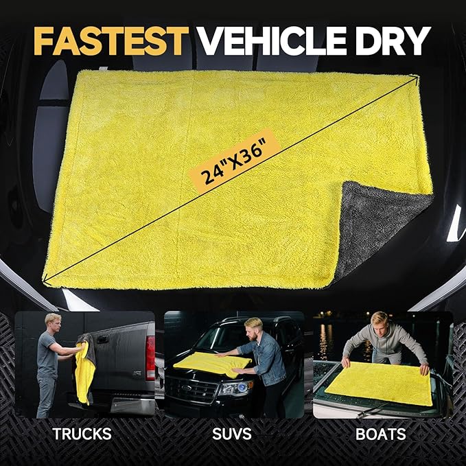 Microfiber Towels for Cars Drying Towel - 36"x24", Streak-Free Double-Sided Ultra Absorbent Bath Towels, Edgeless Design for Car Detailing Cleaning & Household