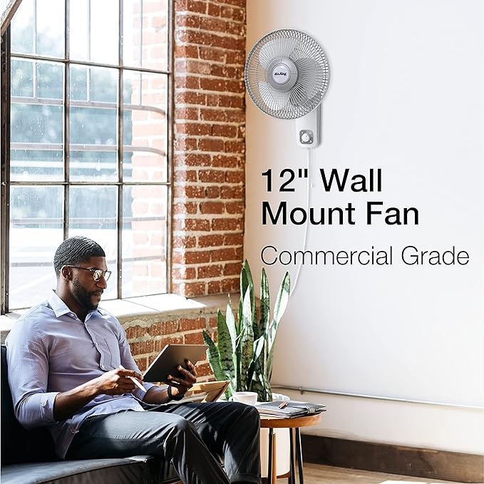 Air King 9012 Commercial Grade Oscillating Wall Mount Fan, 12-Inch , White