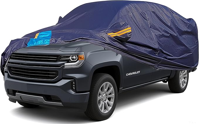 Car Cover Waterproof All Weather, 6 Layers Outdoor Full Exterior Cover Rain Sun UV Snowproof Protection with Zipper Cotton, Mirror Pocket for Chevrolet Silverado