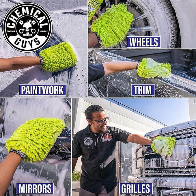 Chemical Guys CWS_101M Car Wash Starter Bundle - Maxi-Suds II Foaming Car Wash Soap, 128 oz (1 Gallon), Cherry Scent + Green Chenille Wash Mitt (2 Items) Works on Cars, Trucks, SUVs, RVs & More