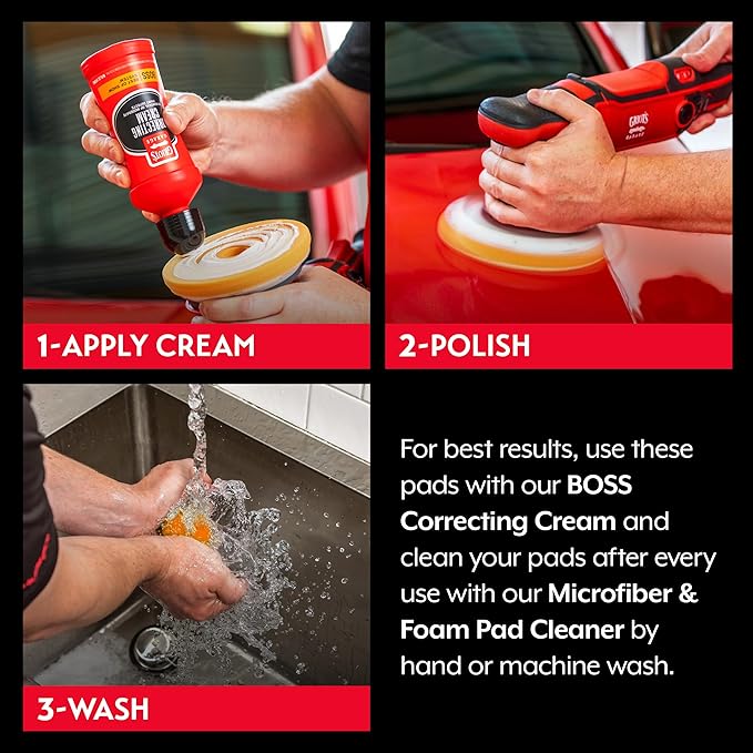 Griot's Garage 6.5" BOSS Correcting Foam Pads for Car Polishing, Buffing, Detailing and Light to Moderate Auto Paint Correction, Durable, Machine-Washable, Pack of 2