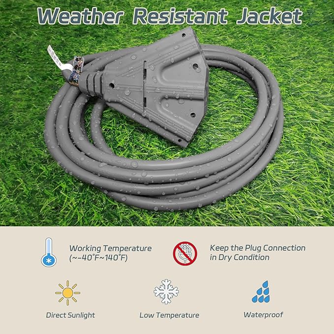 EP 50 Ft Outdoor Extension Cord with 3 Electrical Power Outlets - 16/3 SJTW Grey Cable with 3 Prong Grounded Plug for Safety Great for Christmas Lights, Garden and Major Appliances