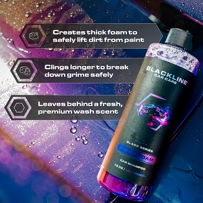 Blackline Automotive Extreme Foaming Car Shampoo - Extreme Ultra Foam Perfect for Ceramic Coatings - Compatible with Foam Cannon for Pressure Washer (16 FL Oz, JDM Squash)