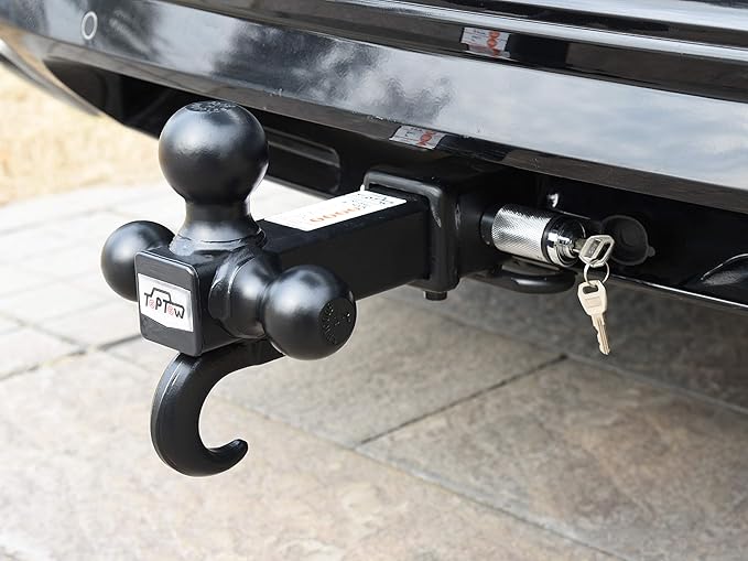 TOPTOW Trailer Hitch Tri-Ball Mount with Hook, Black Balls, with Lock, Fits for 2 inch Receiver