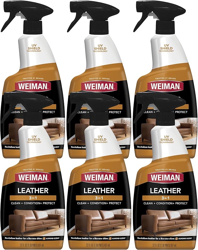 Weiman Leather Cleaner & Conditioner - Cleans, Restores & Protects Leather, UV Protection Prevent Cracking & Fading, For Car Seats, Sofas, Shoes, Bags & All Finished Leather Surfaces, 6 Pack, 22 FL Oz