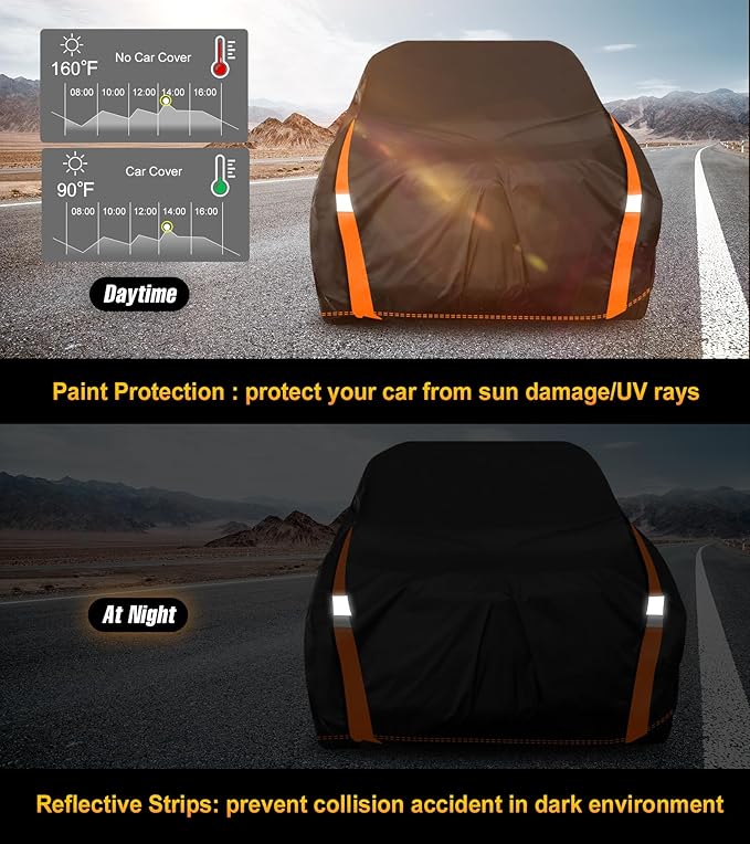 Car Cover Waterproof All Weather for SUV Automobiles UV Protection Snowproof Rain Sun with Door Zipper Full Exterior Outdoor Full Car Cover Universal Fit Up to 206"