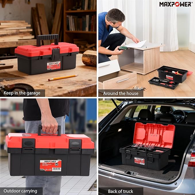 MAXPOWER 2-Piece Plastic Tool Box Set, 12-inch Mini Tool Box & 17-inch Handheld Toolbox, Lockable, Removable Tray, Top Small Parts Organizer Storage for Home, Garage, and DIY Projects