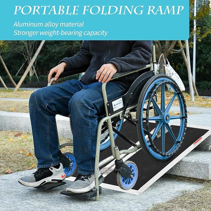 2FT Aluminum Wheelchair Ramp, Portable Folding Threshold Ramp, 800 lbs Capacity, Non-Slip Surface