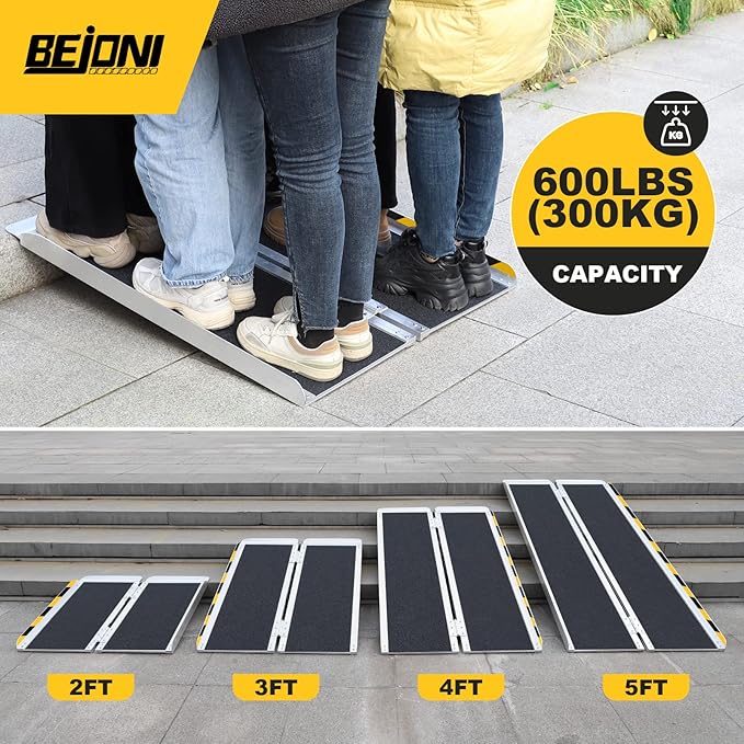 BEJONI Portable Wheelchair Ramp 3FT, Folding Non-Slip Aluminum Handicap Ramp, Door Threshold Wheel Chair Ramps for Home Steps, Scooter, Doorways, Entry Use, Curbs, Stairs