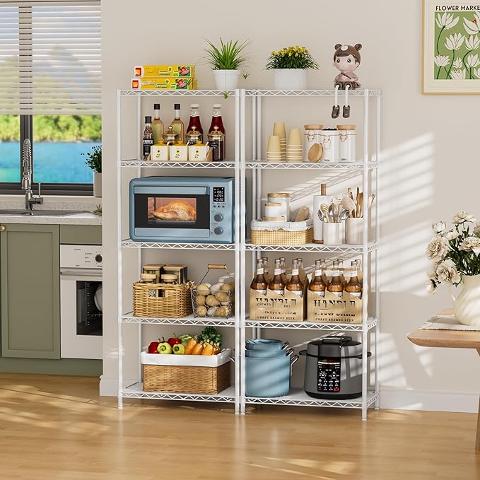 SINGAYE Shelf Wire Shelving Adjustable Storage Shelves Rack Standing Units for Kitchen Closet Laundry Bathroom Organizers Metal Pantry Narrow Mesh Gaps 12" D x 22" W x 59" H White