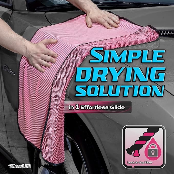 Fantasticlean Large Car Drying Towels- 2 Pack, 32‘’ by 24'' -Premium Microfiber Cleaning Cloth with Dual-Colored Twisted Loop, Ultra Absorbent, Scratch-Free for Instant Car Detailing (Pink and Blue)