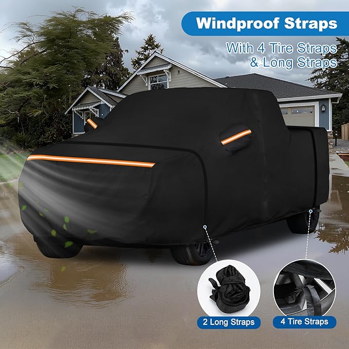 QUNSUNUS Car Cover for Chevy Silverado 1500 Crew Cab 6.5/6.6ft Bed 2000-2025, Waterproof Silverado 1500 Covers with Zipper, All Weather Truck Cover with Straps and Elastic Edges
