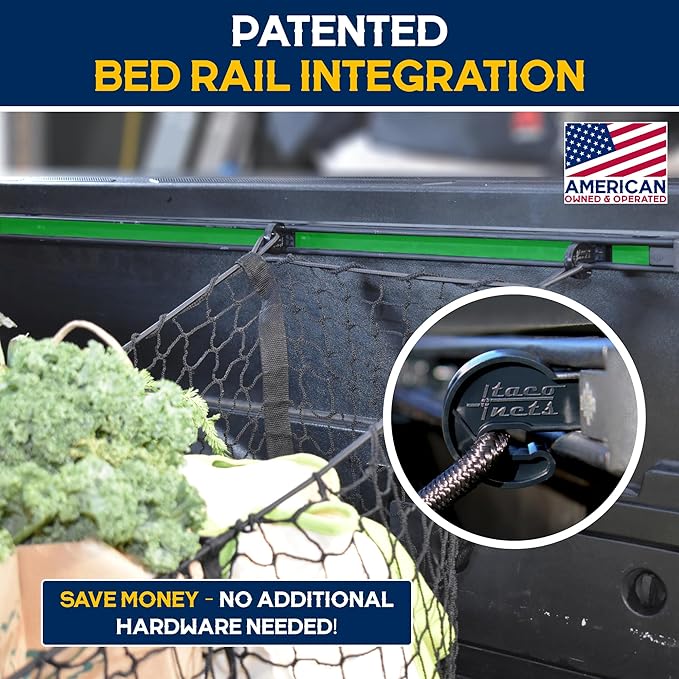 TacoNets Three Pocket Cargo Net for 2005-2026 Toyota Tacoma - Patented Design - Premium Truck Bed Organizers & Storage - Grocery Holder - Designed in USA