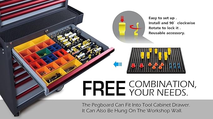 FREE ZONE 68-Piece Large Pegboard Tools Organizer Set, (Black) Tool Box and Storage, Tool Box Drawer Organizer for Tool Chest Cart Cabinet Workbench