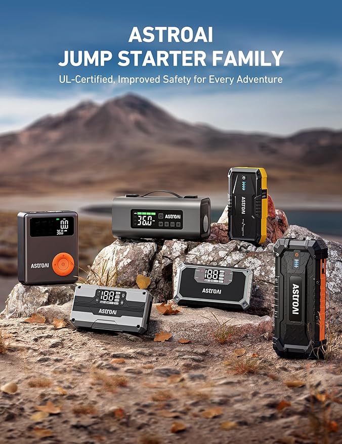 AstroAI S8 Car Battery Jump Starter, Car Jumper Starter Battery Pack for Up to 6.0L Gas & 3.0L Diesel Engines, 12V Portable Jump Box with 3 Modes Flashlight and Jumper Cable(Yellow)