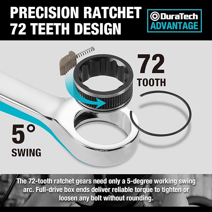 DURATECH Ratcheting Wrench Set, Combination Wrench Set, SAE, 8-piece, 5/16" to 3/4", CR-V Steel, with Pouch
