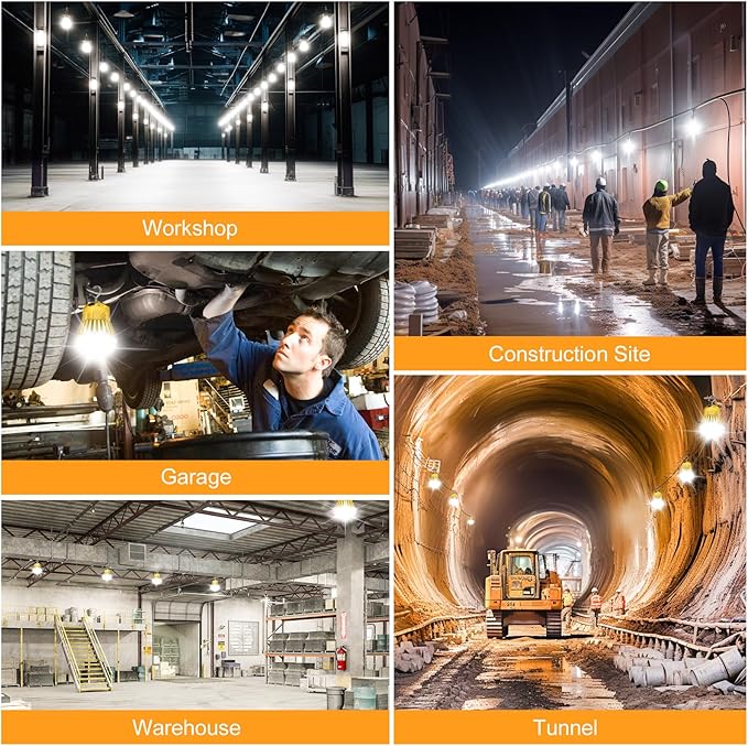 LED Temporary Work Light 80W/64W/48W, 12000LM 5000K Portable Work Lamp Fixture Daylight Construction Work Light Portable for Barn Garage Lighting, Temporary Plug in Work Lights Input 100~277VAC
