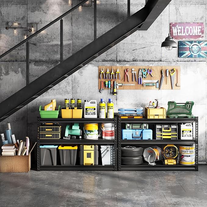 48" W Garage Shelving Heavy Duty, 1500LBS Loads Adjustable Garage Storage Shelves, 3-Tier Metal Shelving Units and Storage Racks, Industrial Utility Shelf,48" Wx18 Dx39 H, Black