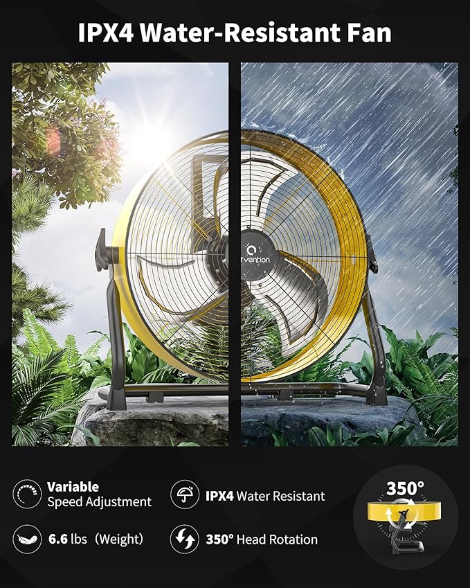 15600mAh Rechargeable Battery Operated Drum Fan, 12 inch Yellow Industrial High Velocity Floor Fan, Shop Fan for Camping Gym Garage Outdoor Indoor, AI-F600Y