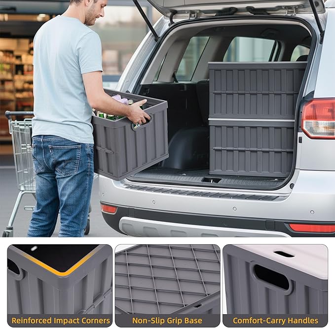 Citylife 64L Collapsible Storage Bins with Lids Plastic Storage Containers for Organizing Stackable Storage Box Large Heavy Duty Utility Crates, 4 Packs