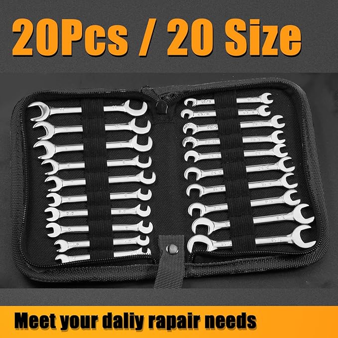 SPEEDWOX Mini Double Open End Wrench Set, 10-Piece Metric & SAE, Super-Thin Angled Heads, Made of Premium Carbon Steel, Includes Storage Pouch