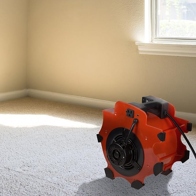 Blower Fan - 3-Speed Heavy-Duty Floor and Carpet Dryer - 1600 watts -Portable Air Mover with 4 Different Angles for Basements, Cars or Garages by Stalwart (Red)