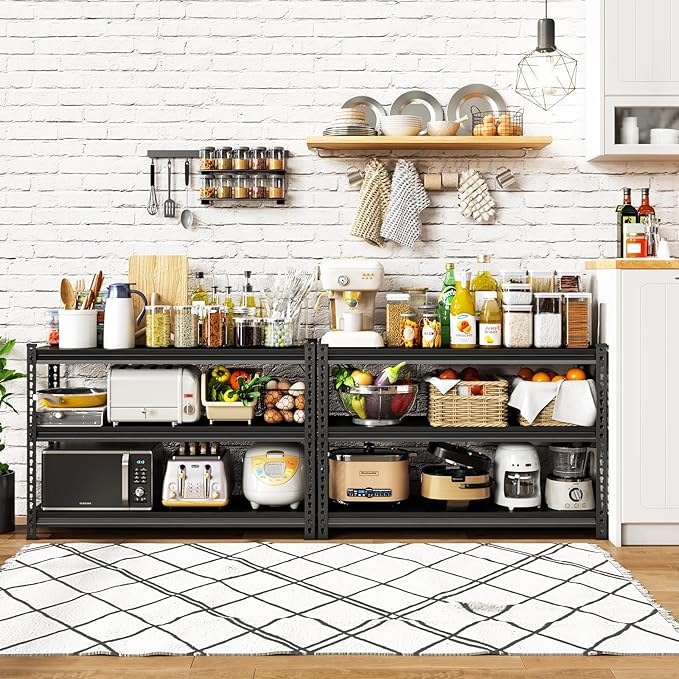 48" W Garage Shelving Heavy Duty, 1500LBS Loads Adjustable Garage Storage Shelves, 3-Tier Metal Shelving Units and Storage Racks, Industrial Utility Shelf,48" Wx18 Dx39 H, Black