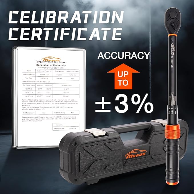 1/2-Inch Drive Click Torque Wrench, 10-180 Ft-Lb/13.6-244.0 Nm, Dual-Direction 72-Tooth Ratchet, ±3% Precision with Dual Scale Torque Wrenches for Bike, Motorcycle & Car