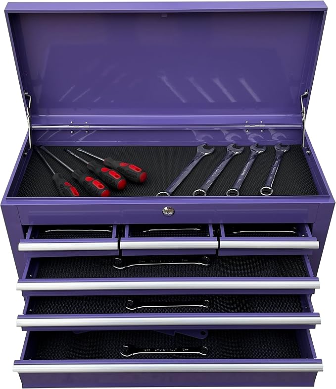 Workington Portable Metal Tool Chest with 6 Drawers, 24" 6-Drawer Tool Chest Cabinet with Ball Bearing Drawer Slides, Steel Tool Storage Box Organizer 4005 Purple