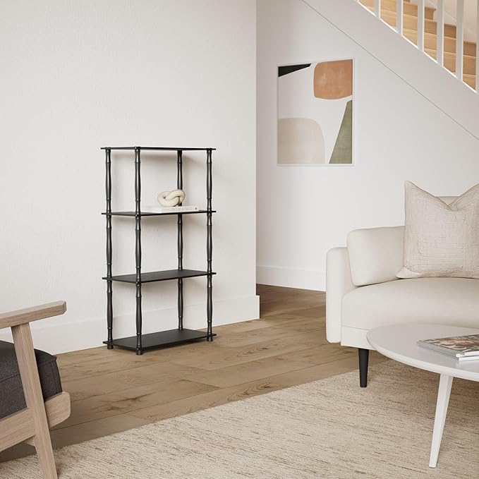 Furinno TURN-N-TUBE Storage Shelves, 4-Tier Book Shelf, Corner Shelf, Toolless Open Shelves, Classic Tubes, for Organization and Storage, Living Room, Home Office, Americano