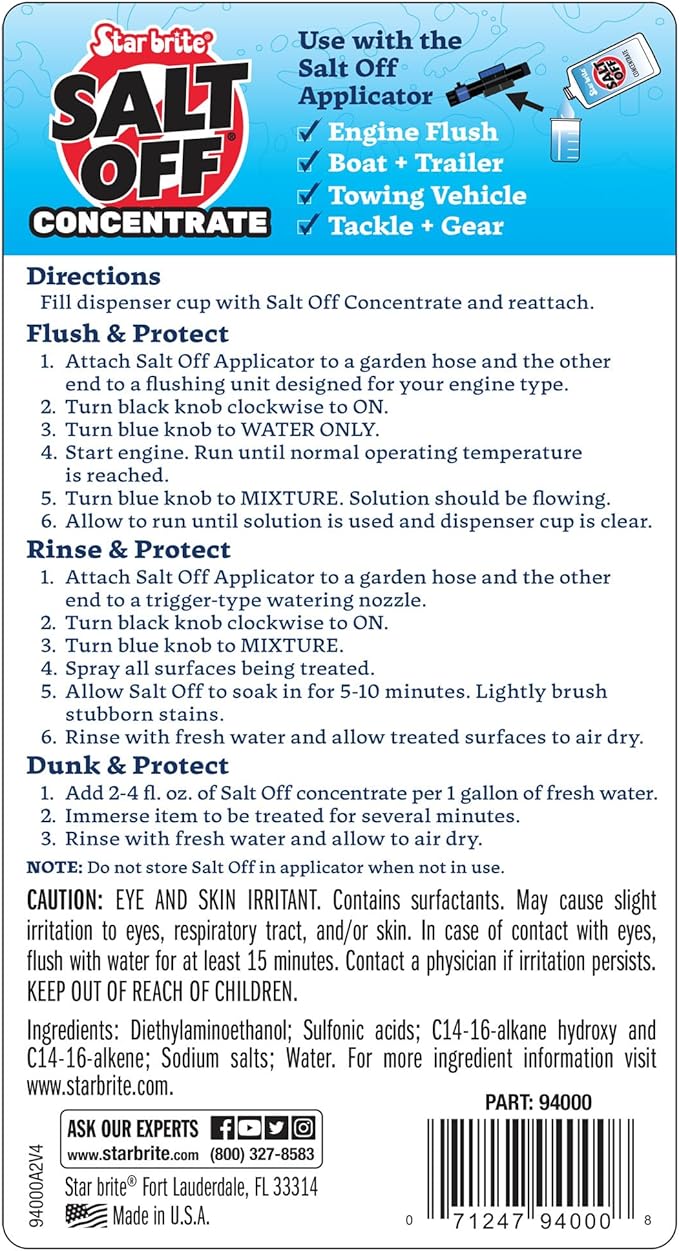 STAR BRITE Salt Off Kit – Applicator & 32 OZ Concentrate for Marine Engine Flush & Salt Removal on Boats, Trailers, Fishing Gear, Dive Equipment, and More