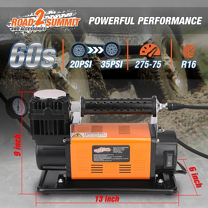Heavy Duty Portable 12V Air Compressor Kit Inflate 6.35CFM (180L/ Min), Max 150PSI, Off-Road Air Compressor Kit for 4x4 Vehicle RV, Air Pump for ATVS Tire, for Car and SUV Tire