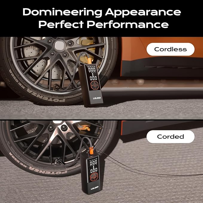 Tire Inflator Portable Air Compressor Air Pump for Car Tires Cordless Electric 180PS for Car, Motorcycle, Bike, Ball, with Tire Gauge Pressure-Black