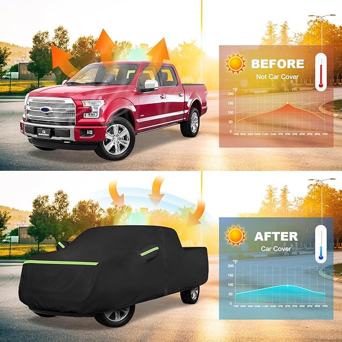 QUNSUNUS F150 Crew Cab Truck Cover 6.5ft Short Bed, Waterproof F150 Truck Cover with Zipper and Straps, Compatible with RAM 1500 Crew Cab 6.4ft 2019-2025