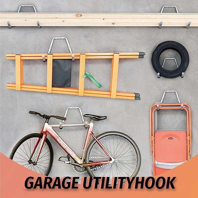 HUHOLE Garage Hooks Heavy Duty–4 Pack Jumbo Utility Hangers for Garage Wall Organizer, 100lbs Load Capacity U-Hooks with Anti-Scratch Foam Protection for Ladders, Folding Chairs, Tools & Hoses