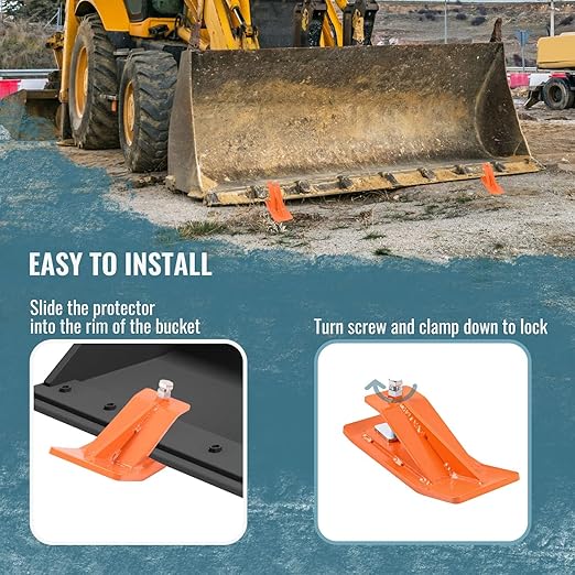 Doppy 2Pcs Tractor Bucket Edge Protector, 3/8'' Thick Snow Skid Tamer, Hex Lock Nuts & Bolts Included for Snow Removal, Leaves, Gravel Spreading,Orange