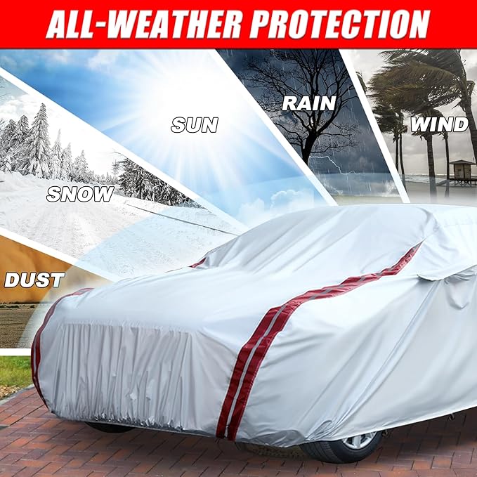 Waterproof Car Covers Replace for 2006-2025 Dodge Charger/Chrysler 300 300C, 6 Layers All Weather Car Cover with Zipper Door & 18 Ponit Windproof Bands for Snow Rain Dust Hail Protection
