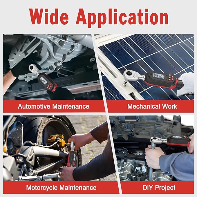 VANPO Digital Torque Wrench 3/8-Inch Drive 5-99.5 ft-lbs./6.8-135Nm, ±2% Torque Accuracy, Electronic Torque Wrench with Preset Value, Buzzer and LED Notification for Automotive Motorcycle & Bicycle