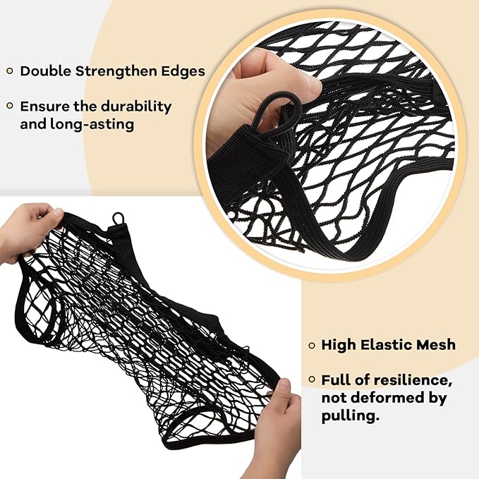 Frienda 2 Pieces Stretchable Small Cargo Net Pocket Storage Mesh Net Elastic Automotive Storage Pouch with 8 Pieces Mounting Screws and Hooks for Truck Car SUV Boats(29 x 9.8 Inches)
