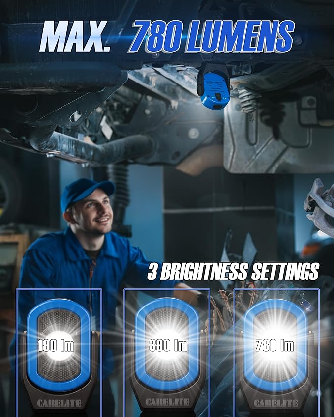 Magnetic Work Light – 780 Lumen Compact Pocket Light, Rechargeable 3000mAh, 360° Pivot, Durable & Portable for Mechanics & Jobsites (Blue, 3-Pack)