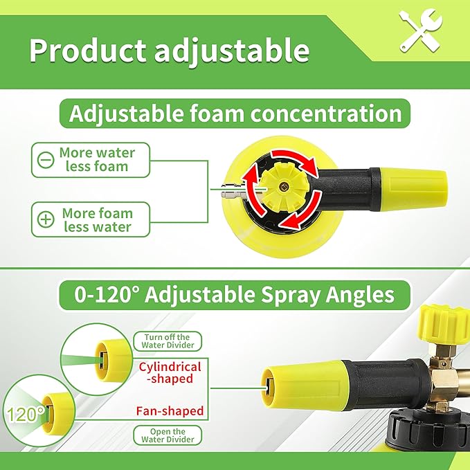 Foam Cannon Dual Connector Accessory for Pressure Washer, Double Tip Attachment Soap Cannon with Replacement Adapter for Portland Husky and Ryobi Power Washer, 1/4" Quick Connect, 5 Nozzles