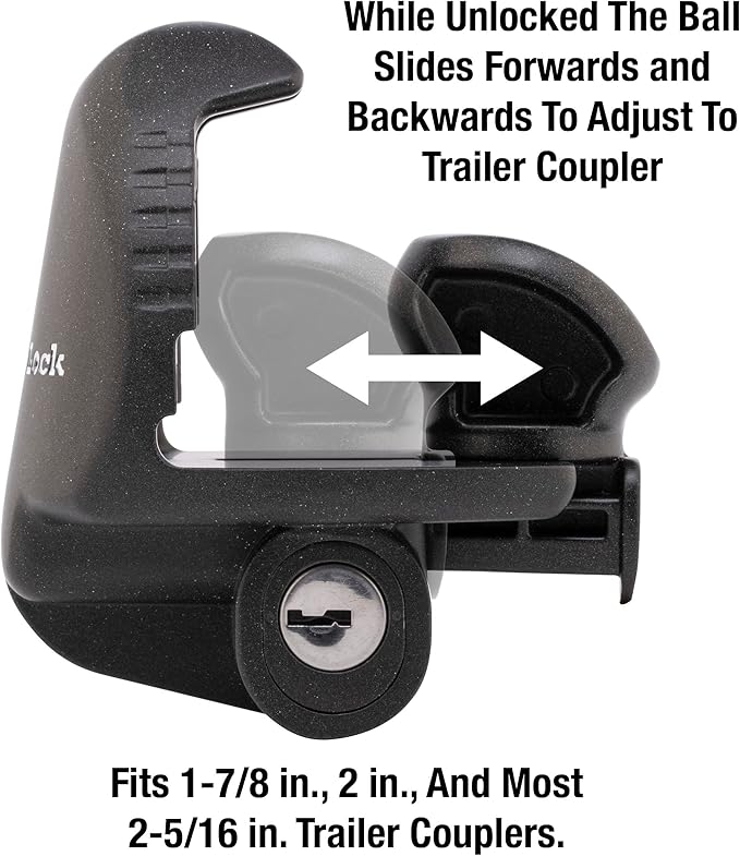 Master Lock Black Universal Size Trailer Hitch Lock, Trailer Coupler Lock for Securing RV’s, Horse Trailers, Tool Trailers and More, 379ATPY