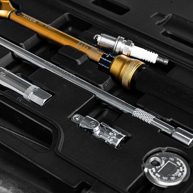 3/8-Inch Drive Torque Wrench Set, 10-45 FT.LB (13.6-61Nm), Magnetic Spark Plug Socket Set, 12-Point Sockets 14mm & 16mm, Spark Plug Gap Tool, ±3% Accuracy, 72-Tooth Torque Wrench for Motor, Car Repair