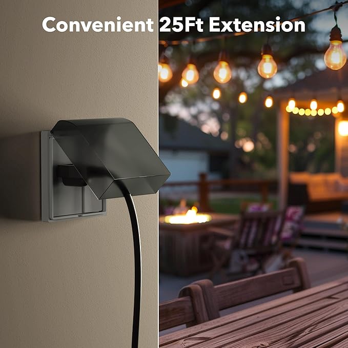 BN-Link's 2 Pack Outdoor Extension Cord Set is Ideal for Holiday Yard Decorations and Garden Equipment. with Three outlets You can Plug in Loads up to a Total of 13amps/1625watts. (Black, 25ft)