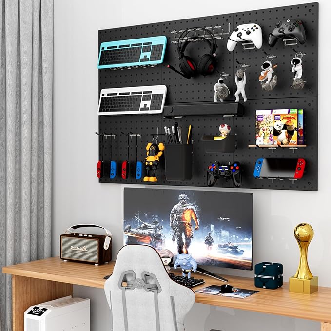Peg Board Kit, Includes Pegboard and Accessories,with Hooks and Bins,Peg Board Wall Organizer for Office,Ornaments Display,Crafts Organization (129, Black)