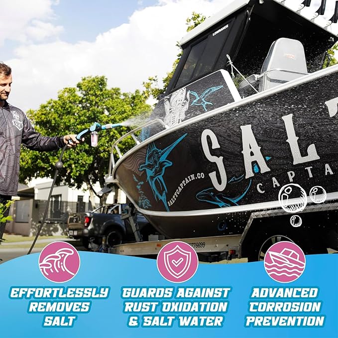 Salty Captain Foaming Salt Remover Wash - Clean & Remove Salt Off Boats & Cars, Prevent Saltwater Corrosion on Marine JetSkis, Trailers, Eco-Friendly Salt Neutralizer Boat Cleaner