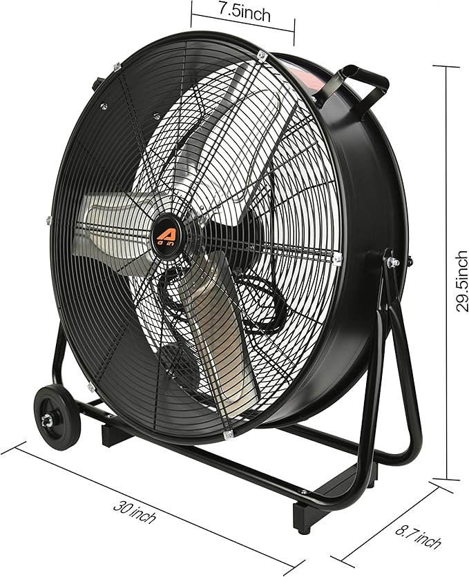 AA011 24-Inch High Velocity Industrial Drum Fan, 7500 CFM Air Circulator for Warehouse, Garage, Workshop and Barn Use,Two-Speed