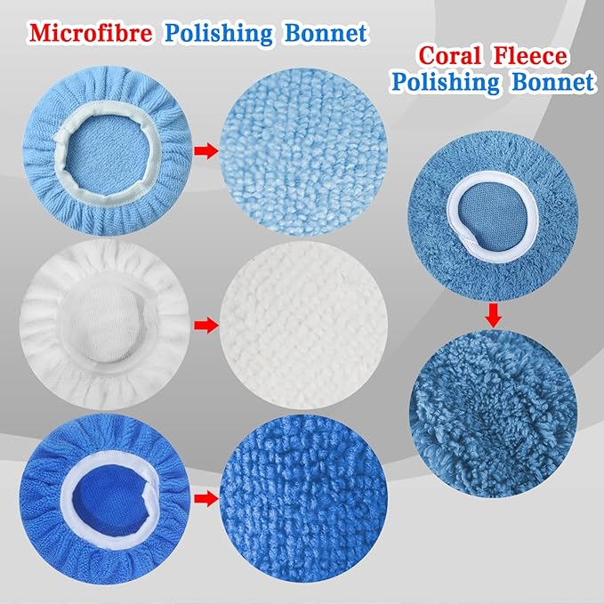 Buffing Bonnets Kit - 12pcs Polishing Bonnets for 9-10 Inch Orbital Buffer Polisher
