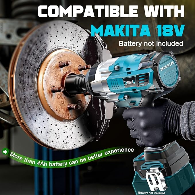 DIYtoolifz 3/4" Cordless Impact Wrench Compatible with Makita 18V Battery: 1850FT-LBS(2500N.m) High Torque Impact Driver, Auto-Stop Reverse, 4-Speed Heavy Duty Impact for Car/Truck/Mower(Bare Tool)