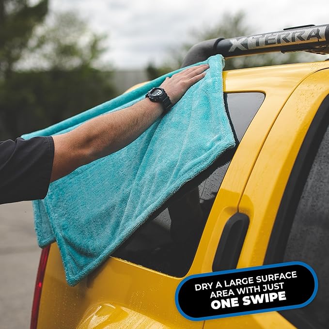 The Rag Company - The Liquid8r - Absorbent 70/30 Blend Microfiber Drying Towel for Cars, Trucks, SUVs, Safe for Detailing + Scratch Free, Twist Loop, 1100gsm, 25in x 36in, Aqua Blue
